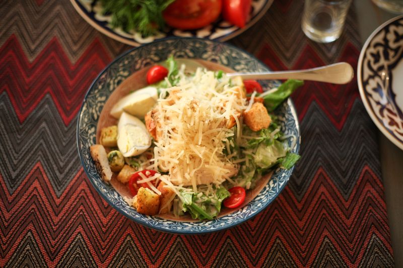 Classic Caesar salad with romaine and parmesan croutons