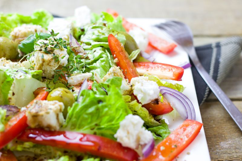 Greek salad with feta cheese and kalamata olives