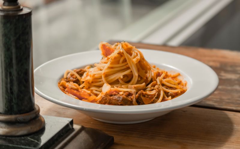 Spaghetti and meatballs in tomato sauce