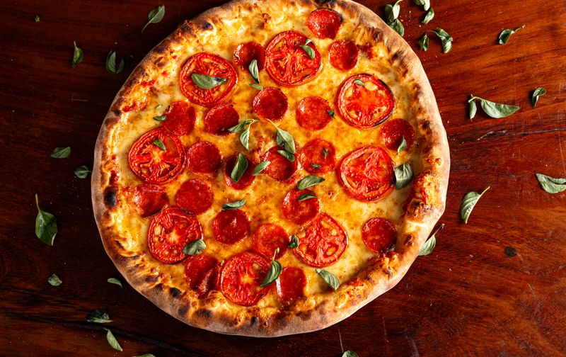 Sausage and pepper deep dish pizza at Pequod's